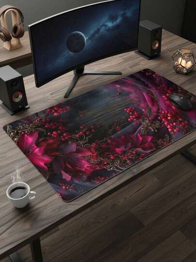 Vintage Red Fruit & Red Leaf Non-Slip Waterproof Large Size Mouse Pad, Suitable As Keyboard Mat, Desk Mat Or Book Stand For Gamers, Office And Dorm, Compatible With Mouse And Trackball, Great Gift For Gamers
