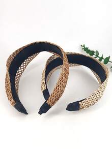 1pc Solid Color Casual Rattan Woven ABS Plastic Headband, Suitable For Daily Wear Hairband Hair Hoop,Summer,Holiday,Travel - Multicolor - View 3