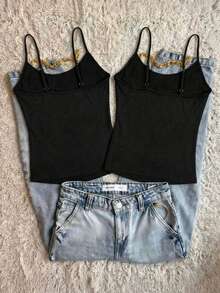 两件套休闲Y2K女式复古花卉刺绣亮片吊带无袖背心，优雅外出派对夏季度假装，黑色 - 黑色 - 查看 2