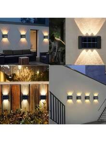 6颗LED灯泡太阳能壁灯/太阳能户外照明/户外防眩光照明，太阳能供电，双头壁灯，太阳能充电，半嵌入式安装，柔光，适用于庭院照明、门廊装饰、车库、阳台、花园、婚礼、露营装饰 - 彩色 - 查看 3