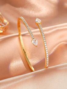 1pc Elegant Zirconia Hollow Waterdrop Cube Design Open Bangle, Suitable For Daily Wear - Style 2 - View 12