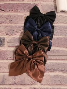 4 chiếc kẹp tóc nơ ruy băng màu trơn bằng satin, phong cách bohemian giản dị, thích hợp cho tiệc tùng, đường phố, thanh lịch, chất liệu polyester, phù hợp cho mọi mùa, phụ kiện tóc. - Bộ 4 món: đen + xanh navy + nâu cà phê + nâu nhạt - Xem 1