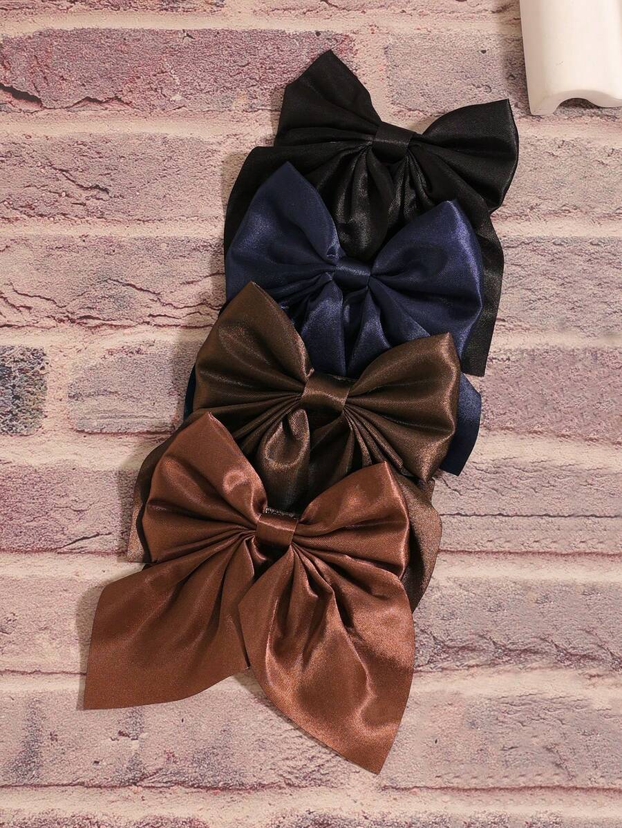 4 chiếc kẹp tóc nơ ruy băng màu trơn bằng satin, phong cách bohemian giản dị, thích hợp cho tiệc tùng, đường phố, thanh lịch, chất liệu polyester, phù hợp cho mọi mùa, phụ kiện tóc. - Bộ 4 món: đen + xanh navy + nâu cà phê + nâu nhạt - Xem 1