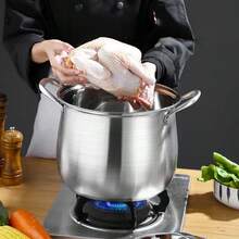 Large Stainless Steel Soup Pot With Glass Lid - Thicker And Taller, Multi-Functional For Stewing And Soup, Compatible With Gas Stove And Induction Cooktop, Suitable For Home And Restaurant Use - View 6