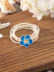 Bohemian Style Crystal & Seed Bead Bracelet, Layered Daisy Flower Design For Women - Multicolor - View 9