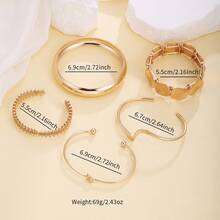 1/5pcs Set Luxury Retro Geometric Pattern Wide Metal Bangle Bracelet Set, Fashionable Versatile, Suitable For Daily Casual And Commute Wear, Elegant Jewelry Gift For Women, Festivals, Jewelry, Summer, Bracelet, Women Beach Accessories - Multi-piece Set - View 8