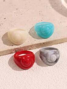 Set de 4 anillos de resina con conchas marinas de colores, lindo conjunto de anillos con elementos oceánicos, adecuado para uso diario y vacaciones en la playa - Multicolor - Ver 3