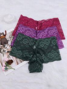 12 PCS Women's Underwear Lace Sexy Lingerie Solid Color Flower Flat Angle Panties Casual - Nhiều màu - Xem 3