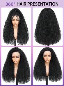 VIOLLY 杰瑞卷发 26 英寸黑色 13*6 高清透明蕾丝前额耳到耳自由分缝 200% 密度熔合发际线婴儿发预拔毛预漂白发结耐热不掉发混纺真人发假发 - 1B# - 查看 4