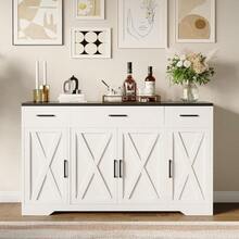 CuisinSmart 55" Buffet Sideboard  Cabinet With Drawers&Doors,Farmhouse Kitchen Storage Cabinet Wood Coffee Bar Cabinet With Shelves For Kitchen, Dining Room, Entryway - White & Black - View 1