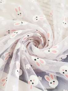 1件卡通兔子印花薄纱面料，洛丽塔连衣裙DIY薄纱预裁面料 - 白色 - 查看 1