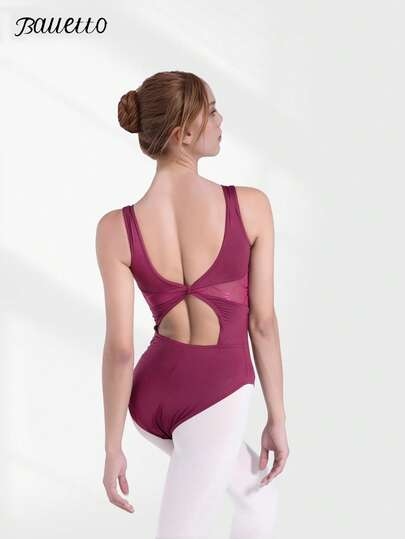 balletto Women's Tight-Fitting Leotard With Jacquard Pattern And Open Back, Ballet Bodysuit For Dance Practice, Artistic Performance And Gymnastics