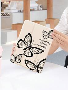 1 件装极简线条蝴蝶印花设计平板电脑保护套，带笔槽，防摔，三折式平板电脑支架保护壳，兼容 10.2 英寸、11 英寸（2021/2020/第十代）、（A16）11 英寸（第十一代，2025 年）、第八/第九/第十代、Galaxy Tab A8 10.5 英寸（2022 年）、Matepad 10.4 英寸/Tab，支持睡眠/唤醒功能，浪漫个性化礼物 - 彩色 - 查看 4