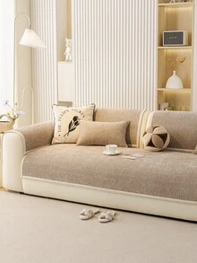 1件装柔软雪尼尔沙发垫套，四季通用沙发座垫保护套，现代简约防滑沙发垫，防尘可水洗沙发套，卡其色清新柔软，宠物友好，适用于L型沙发和1/2/3/4人沙发 - 卡其色 - 查看 7