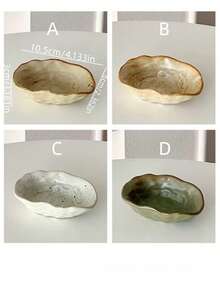 1pc Asymmetrical Shaped Ceramic Small Plate, Japanese Retro Style Dessert Snack Cake Plate, Rustic Ceramic Small Dish, Suitable For Restaurant, Living Room, Kitchen, Cafe - Multicolor - View 2