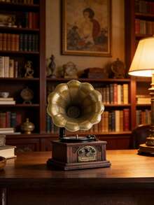 1pc Retro Gramophone Model Resin Decor, Home Decoration, Birthday/Graduation Gift, Suitable For Living Room, Dining Table, Desk, Bookshelf, Office, Also Suitable For Ramadan And Eid Al-Fitr Decoration - Retro - View 1
