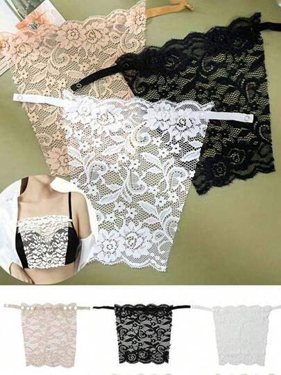 3pcs Elegant Floral Glare Proof Bra Pad - Fashionable & Comfortable Bra Enhancer, Lace Knitted Liner Suitable For Random Women Styles