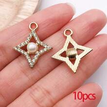 10/30个合金日月星辰吊坠，镶钻水晶太阳吊坠，金色星空吊坠，适用于DIY珠宝制作手链项链 - 彩色 - 查看 27