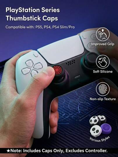 2 piezas de tapas de joystick de silicona, compatibles con PlayStation4/PlayStation5/Switch Pro Controller, accesorios de juego - Tapas de joystick, tapas de joystick de PlayStation5, FPS mejorado, tapas de joystick de alto rendimiento para PlayStation4/PlayStation5, patrón de araña, patrón morado, patrón de fútbol, accesorios de gamepad, relacionado con juegos, controlador, accesorios, cubiertas de controlador, gamers, mejor regalo para parejas, amigos, familia
