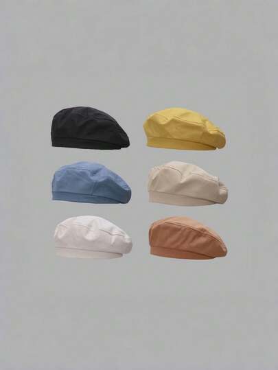 1pc Black Painter Hat, Thin & Breathable, Korean Style, Vintage Artistic Beret Cap For Women