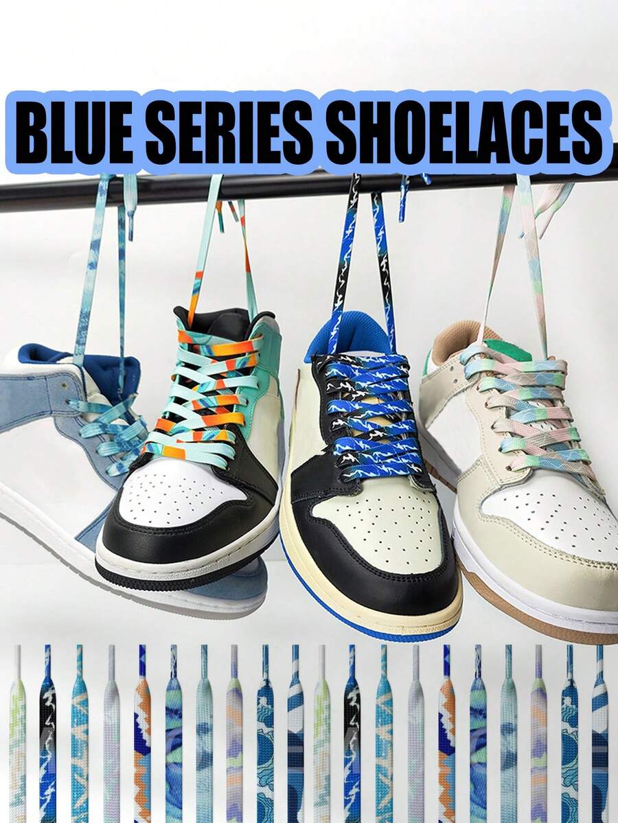Blue Series Shoelaces, Fashion Sneaker Laces Replacement, Flat Woven Polyester Shoelaces - Multicolor - View 1