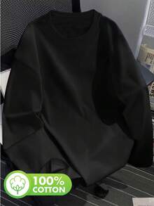 Áo thun nữ dài tay cổ tròn màu đen, kiểu dáng cơ bản thời trang, áo mặc thường ngày mùa xuân/thu, có thể giặt máy, thoải mái cho mọi mùa, 100% cotton, áo thun cotton nữ. - màu đen - Xem 7