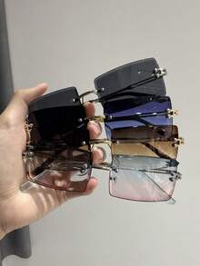 4pcs Men Rimless Square Glasses Casual Style Classic Modern Simple Style Fashion Glasses For Vacation Outfits Street-Photography Shopping Bar Accessories - 4pcs 灰藍粉茶組合 - 查看 2