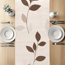 1pc Modern Brown Leaf Pattern Table Runner, Minimalist Leaf Table Decor Tablecloth, Daily Dining Table Decoration, Holiday Party Supplies - Multicolor - View 6