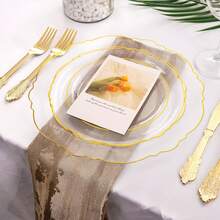 1pc Transparent Lotus Flower Rimmed Plate, Dinnerware Set, Salad Plate, Holiday Party Tableware, Tray, 10.25 Inch And 7.5 Inch Serving Platters, Suitable For Various Parties, Outdoor, Wedding, Restaurant - Clear - View 10