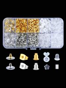 200/600个耳钉背扣，10种款式透明塑料耳钉金属橡胶硅胶耳钉背扣子弹头耳堵替换套装，适用于鱼钩耳钉、耳环 - Earring Backs - 查看 1