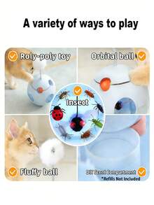 5-In-1 Cat Rocking Toy, Shaking & Sounding, Self-Entertainment Spring Teaser Ball, Food Dispenser, Interactive Training, Built-In Simulated Insect - Multicolor - View 10