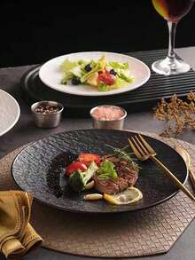 2个装塑料黑白大理石纹餐盘，商用餐饮用不易碎圆形餐盘，适用于盛放意面、牛排等高档菜肴 - 彩色 - 查看 2