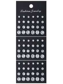 72/48/24pcs Set Stylish Minimalist Sparkling Rhinestone Stud Earrings, Unisex Couples Earring Jewelry Set, Party/Date/Gift, Suitable For All Year Round - Nhiều màu - Xem 12