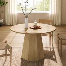 Round Dining Table, 120 X 120 Cm, Ideal For 4 To 6 People, Classic Design, Minimalist Scandinavian Style, Oak Finish - Mustard Yellow - View 3
