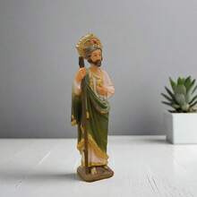 8 Inch 5" Saint St. Jude Resin Statue, Religious Home Decor Figurine, Green Sculpture Traditional Attire, Indoor Tabletop Display, Perfect Easter Gift Or Religious Room Decor, Statues For Home Decor - 1PC - View 9