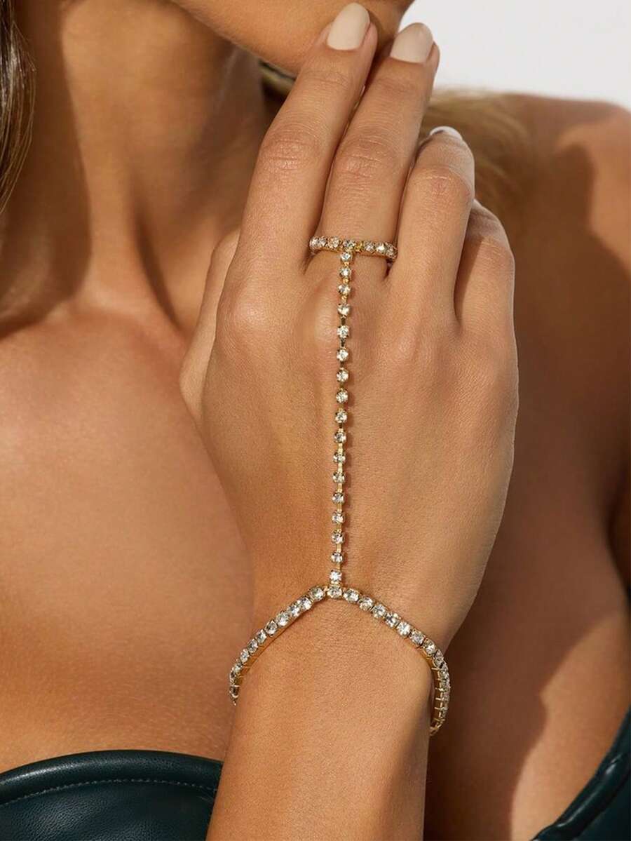 1件女士优雅水晶手链，奢华精致简约珠宝礼品 - 金色 - 查看 1