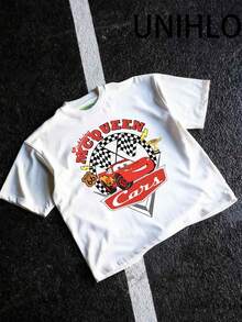 Disney McQueen Circuit 66 Print  Summer Casual Versatile Pure Cotton T-Shirt Suitable For Any Place - 白色 - 查看 4