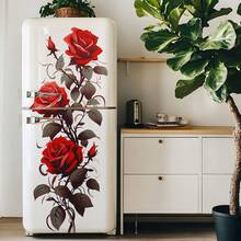 1pc Red Rose Vine Fridge Magnet, Self-Adhesive Removable Waterproof Decor Sticker For Kitchen Appliances - Multicolor - View 4