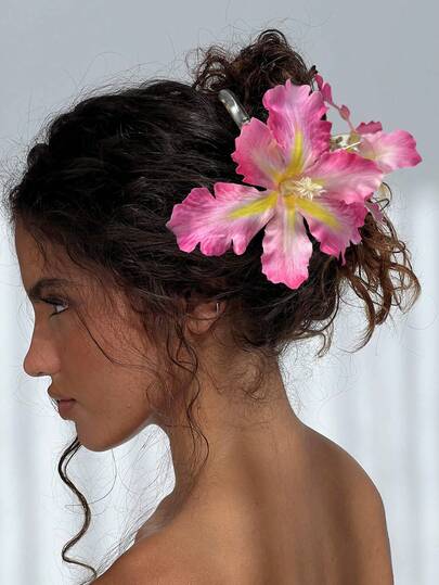 1pc Fashionable Bohemian Asymmetrical Tropical Faux Flower Hair Clip, Women Hair Accessory For Beach, Party, Photo Shoot, Gift For Friends