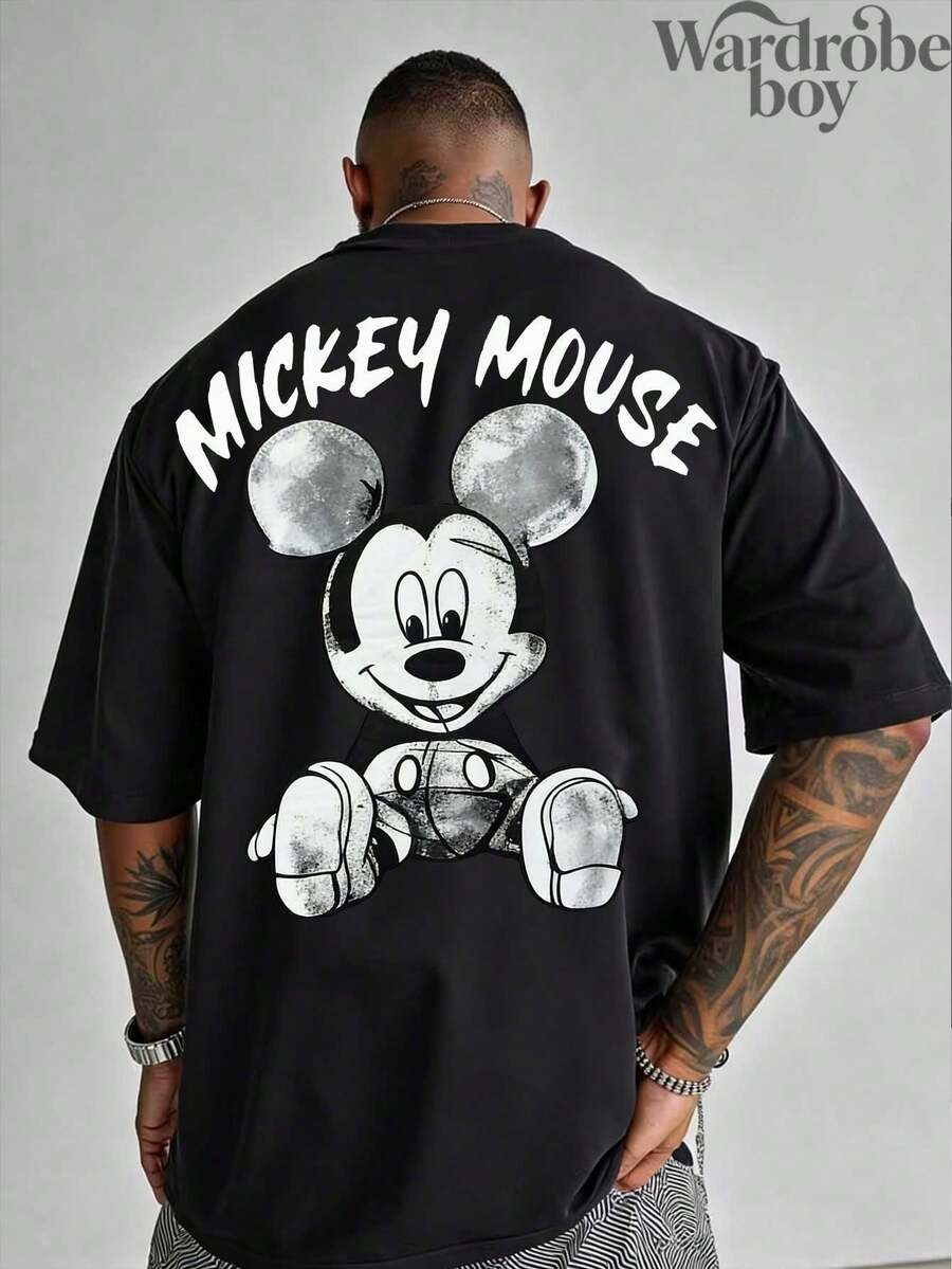 Disney Printed T-Shirt,Mickey Mouse Double-Sided Print T-Shirt, Unisex,High-Quality Pure Cotton T-Shirt,Suitable For All Seasons, Comfortable And Breathable| Exquisite Design | The Best Choice For Giving Gifts - 黑色 - 查看 1