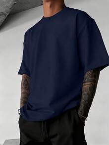 男士时尚百搭街头武士印花圆领短袖T恤，夏季 - 藏蓝色 - 查看 2