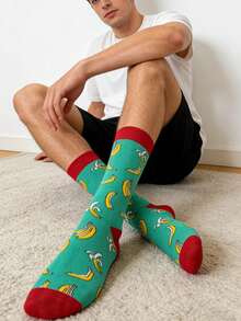 1 Pair Men's Cartoon Banana Mid-Calf Socks, Fashionable Versatile Socks, Thin Breathable Socks For Spring/Summer - Multicolor - View 6