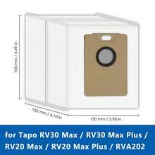 适用于 Tapo RV30 Max / RV30 Max Plus / RV20 Max / RV20 Max Plus 的集尘袋，适用于 RVA202 机器人吸尘器底座，替换尘袋，吸尘器配件套装，带小刷子 - 查看 3