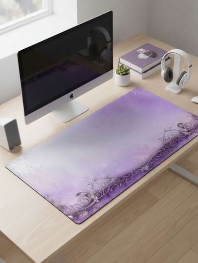 Large Size Waterproof Non-Slip Smooth Cloth Surface Purple Glitter Gold Floral Pattern Mouse Pad, Also Suitable As Keyboard Pad, Desk Mat Or Book Stand, Suitable For Gamers, Office And Dorm Use, Compatible With Mouse And Trackball, Great Gift For Gamers