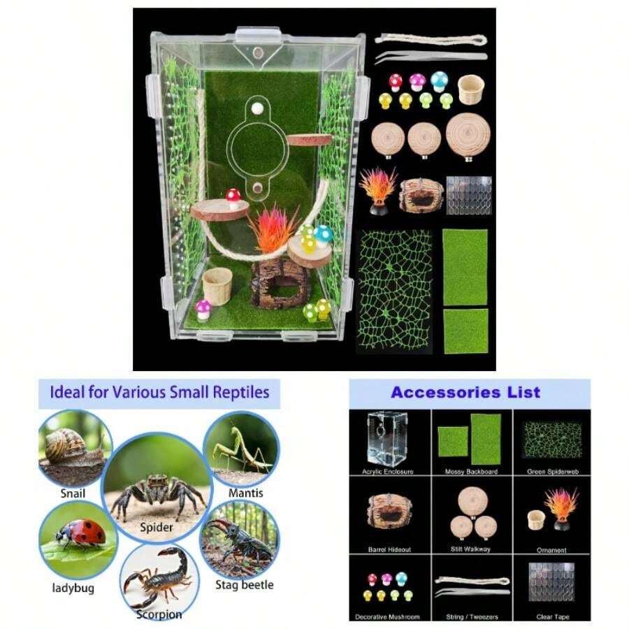 Acrylic Jumping Spider Enclosure, Reptile Enclosure, Bug Habitat, Small Tree Dwelling Reptiles, Arboreal Tarantula Enclosure, Spider Terrarium Kit, Plastic Terrarium4. Inch X 4. Inch X 8 Inch - A1 - View 1