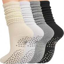 3双装女士瑜伽防滑中筒袜，适合舞蹈、普拉提、医院防滑拖鞋袜 - 彩色 - 查看 4