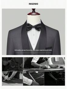 European And American Men's Business Casual Suit Set, Men's Wedding Groom Slim-Fit Two-Piece Suit - Màu xám đen - Xem 2