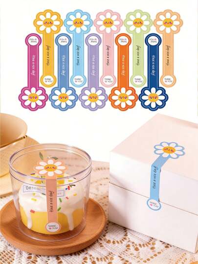 Un paquete contiene 100 pegatinas largas y coloridas de agradecimiento. Estas pegatinas decorativas son perfectas para sellar paquetes de productos horneados y postres