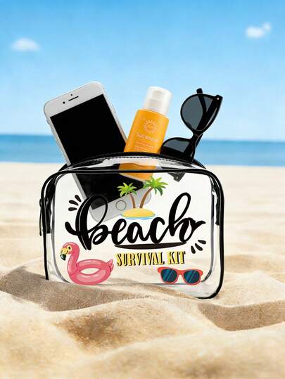 1PC/2PCS Color Clear Beach Bag Toiletry Bag, Waterproof PVC Clear Makeup Bag, Portable Clear Travel Cosmetics Bags For Traveling Men Women Summer Vacation Travel Essentials, Clear Pouch, Travel Goods, Travel Convenience Items, Make Up Bags, Vanity Bag, Toiletries Bag, Holiday Essential