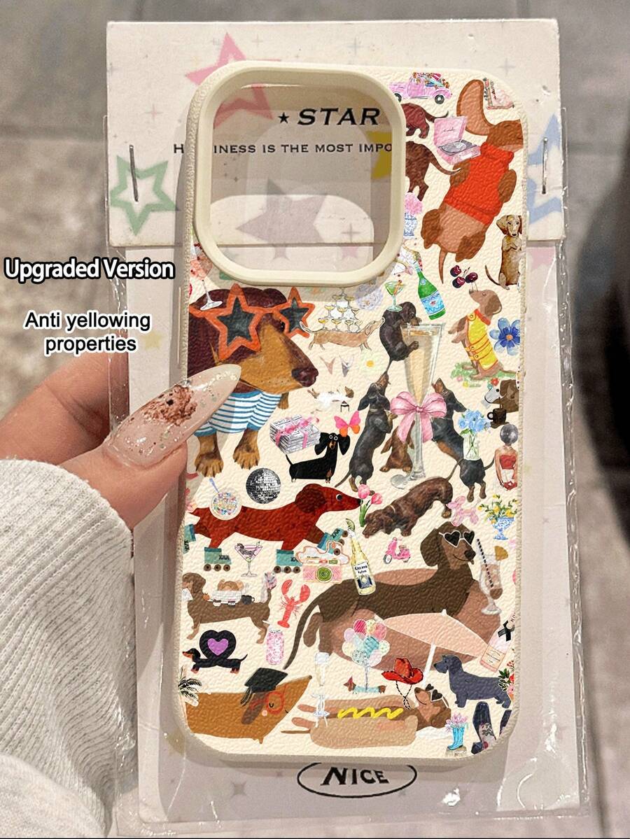 1个极简橙色眼睛腊肠犬趣味图案防水防震防滑软手机壳，适合作为生日/节日礼物送给朋友、家人、情侣，国际版，非国内版 - 彩色 - 查看 1